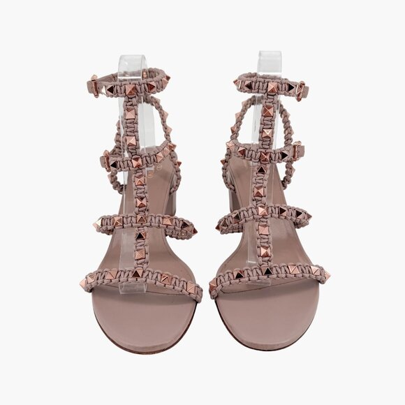Valentino Garavani Rockstud Braided Caged Block Heel Sandals Beige Size 40 US 10 - Picture 2 of 15